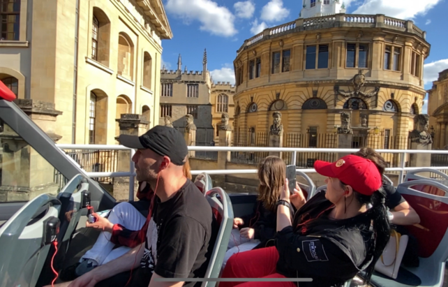 Outside the Sheldonian from the top deck of the City Sightseeing Oxford tour bus